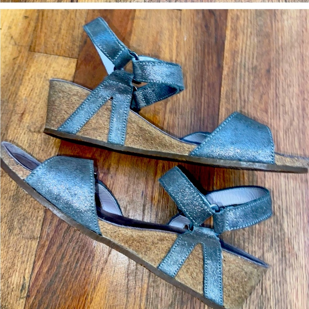 Mephisto Metallic Cork Wedge Sandal